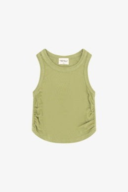 Rib Shirred Sleeveless Tank, Matcha Green