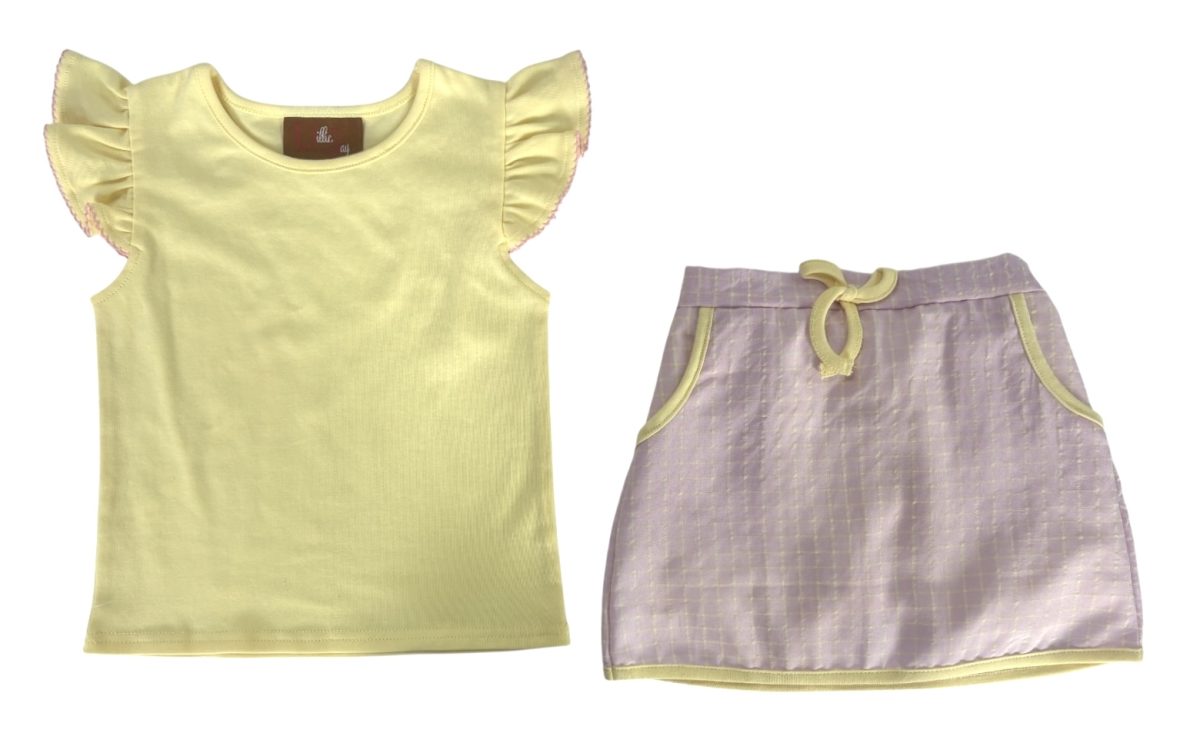 Remi Girls Skort Set, Yellow/Pink