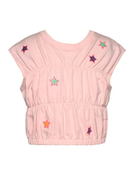 Ruched Top w/Star Patch Detail, Pink