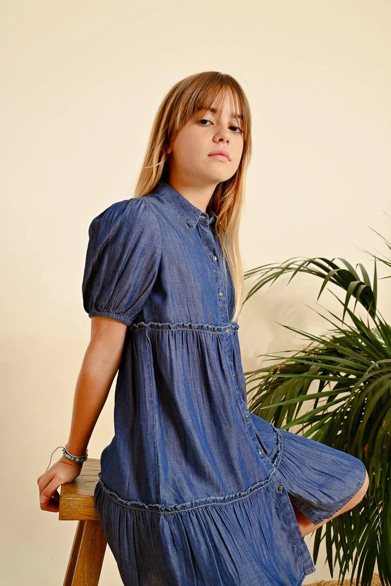 Ruffled Denim Shirt Dress