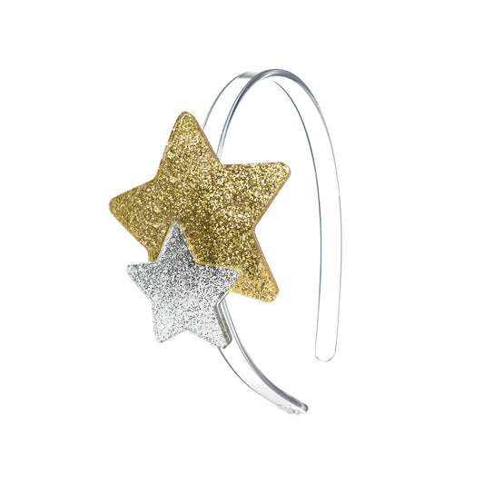 Double Stars Acrylic Headband, Gold/Silver