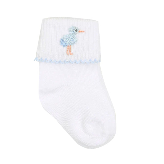 Tiny Storks Embroidered Socks, Blue