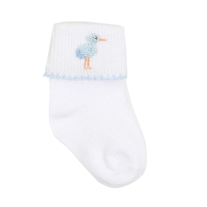 Tiny Storks Embroidered Socks, Blue
