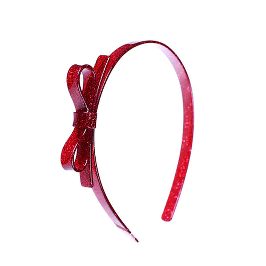 Thin Bow Acrylic Headband, Red Glitter