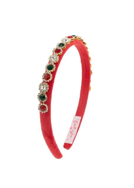Thin Velvet Jeweled Headband, Red