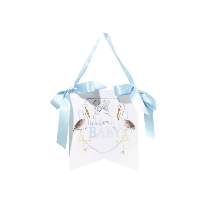 "Welcome Baby" Stork Hanger, blue
