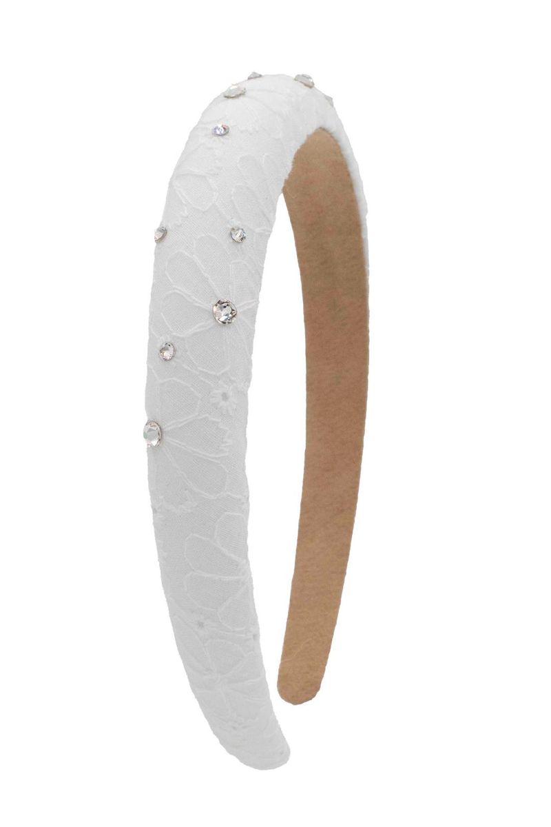 Crystallized Padded Eyelet Headband, White