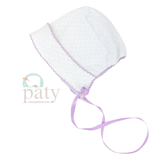 Paty Bonnet w/ Ribbon Ties, White (color trim options)