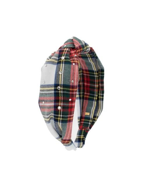Crystallized Plaid Knot Headband, White