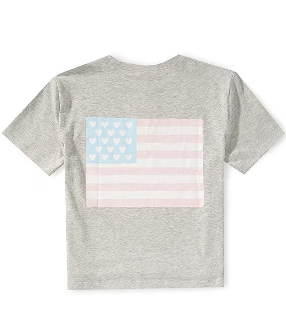 Girls Flag Tee, Heather Gray