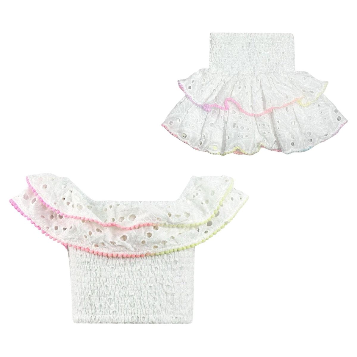 Rainbow Fancy Eyelet Skirt Set, White