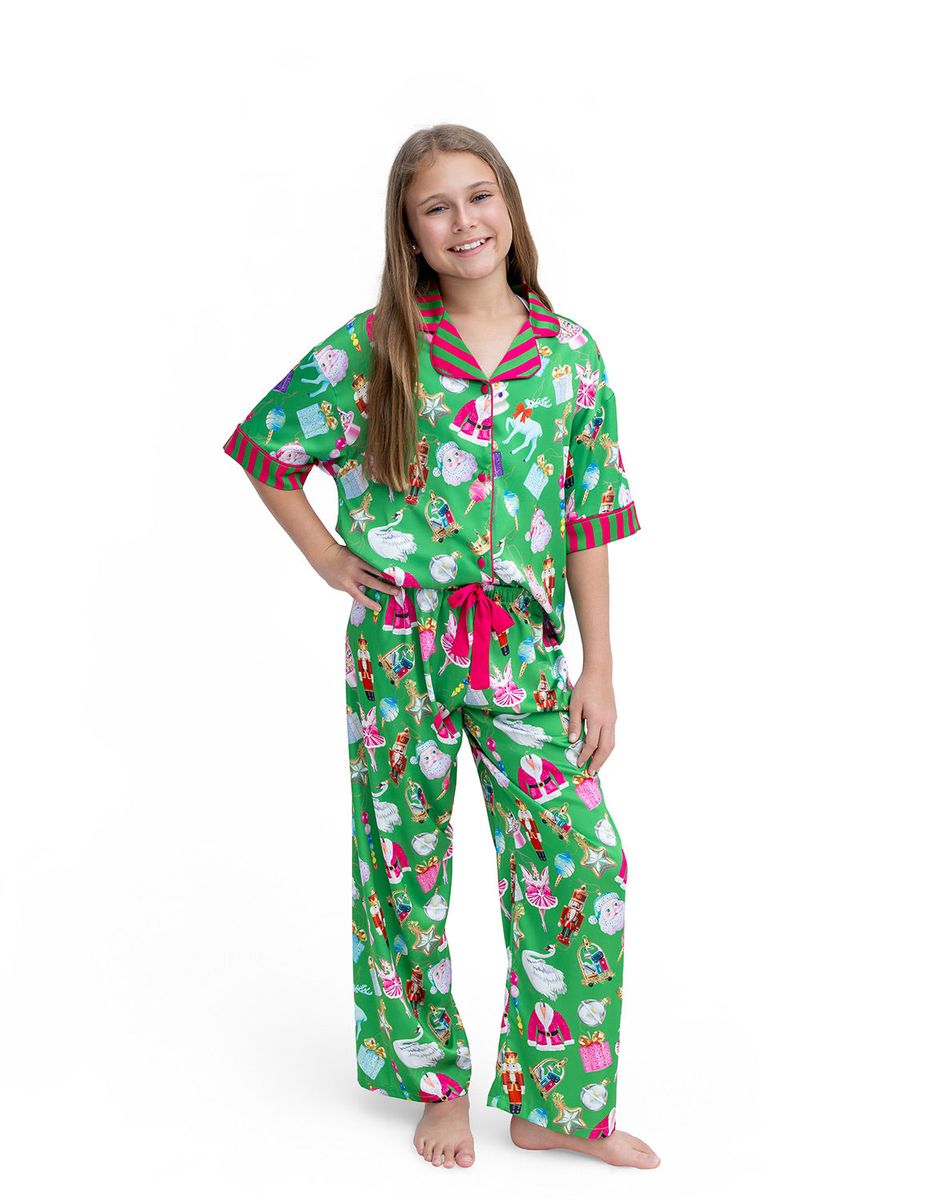 Holiday Baubles Satin PJ Pant Set, Green