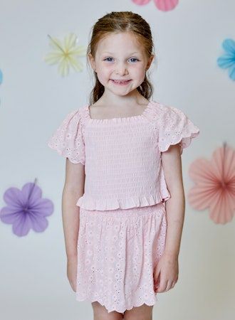 Eyelet Dreams Skort Set, Pink