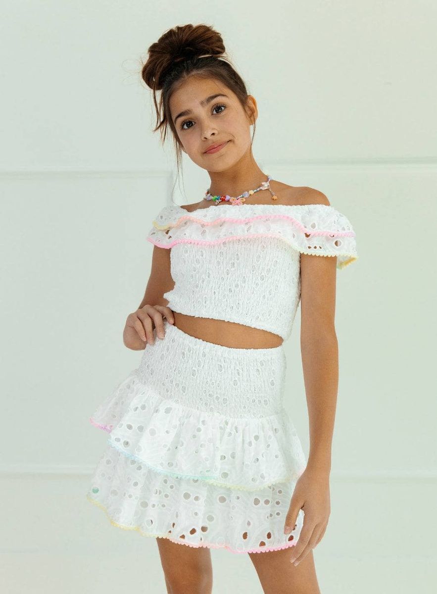 Rainbow Fancy Eyelet Skirt Set, White
