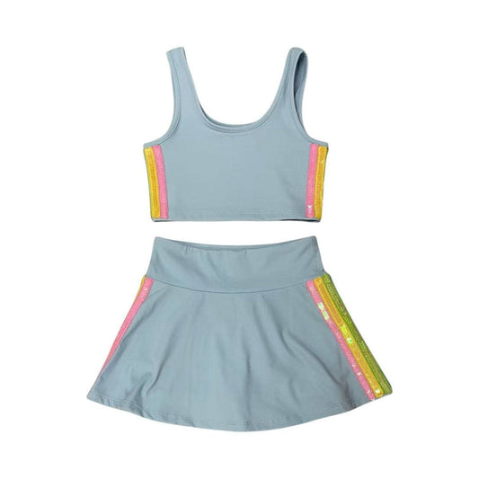 Sherbert Sequin Stripe Tennis Set, Blue