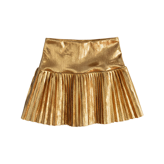Metallic Drop Waist Pleated Skort, Gold