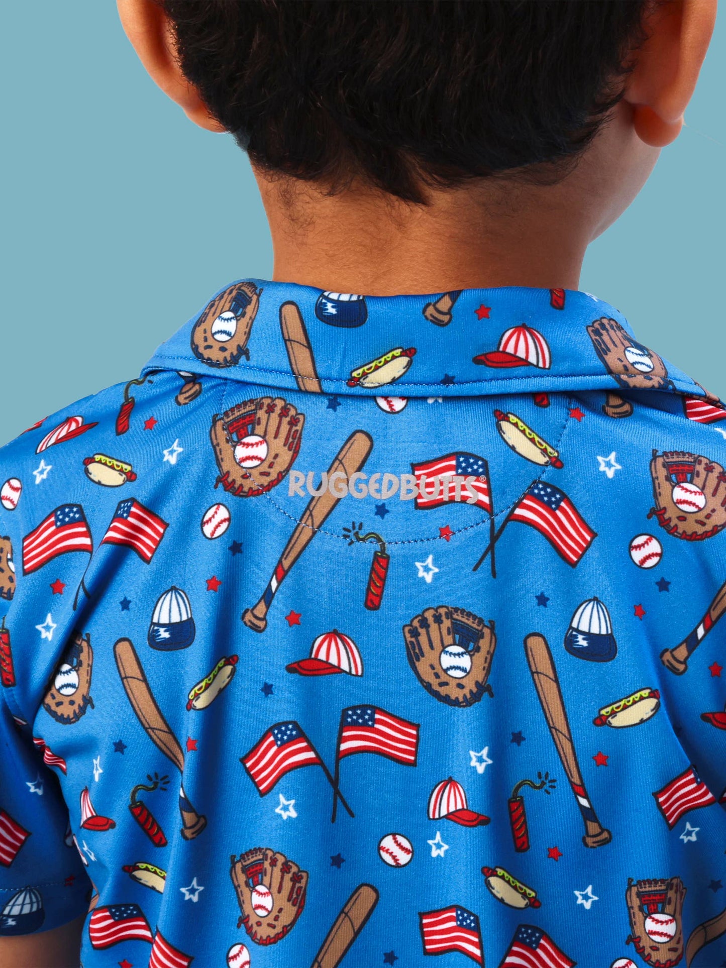 Boys Blue Stars & Strikes Baseball Knit Short Sleeve Performance Polo