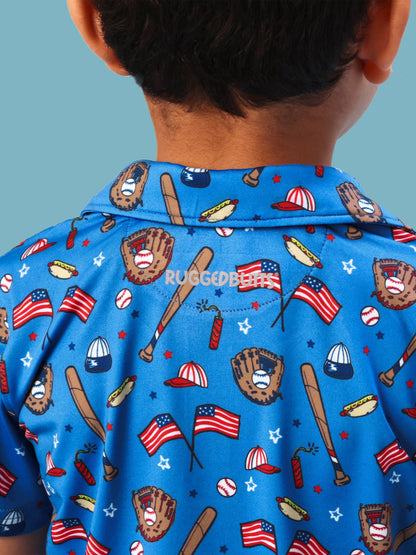 Boys Blue Stars & Strikes Baseball Knit Short Sleeve Performance Polo