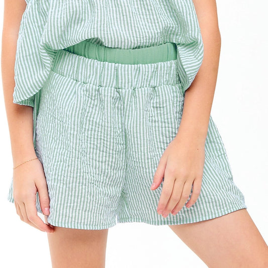 Double Waist Band Striped Gauze Shorts, Sage