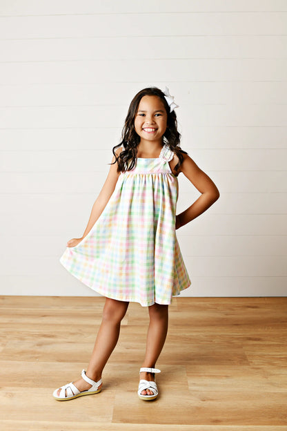 Pastel Plaid Eyelet Trim Dress