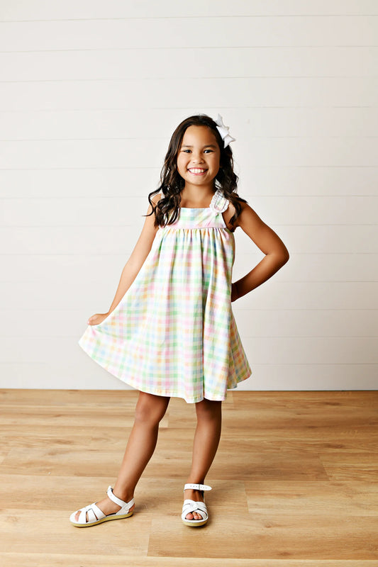 Pastel Plaid Eyelet Trim Dress