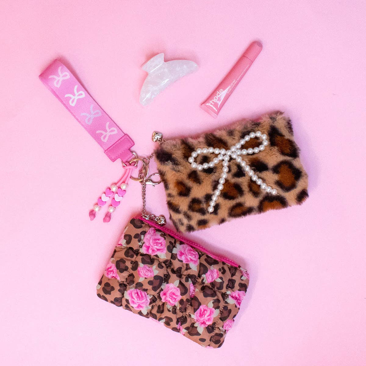 Quilted Scrunchies Leopard 3 Piece Coin Purse Keychain Set