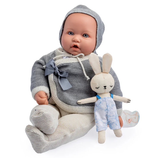 La Baby Soft Body Weighted Doll, Grey Outfit