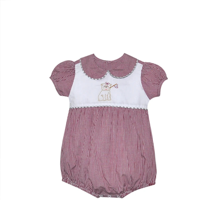Bulldog Stitched Gingham Bubble, Girl