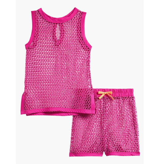 Swim Cover Up Short Set, Fuschia