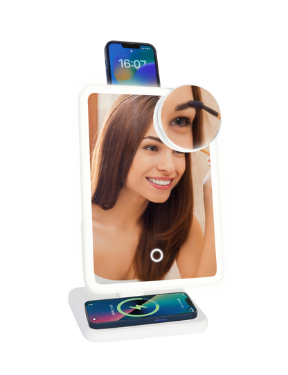 Glam Studio Vanity Mirror and Bluetooth Speaker-White