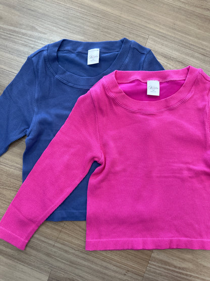 Tween Long Sleeve Seamless Rib Tee, (Asst Colors)