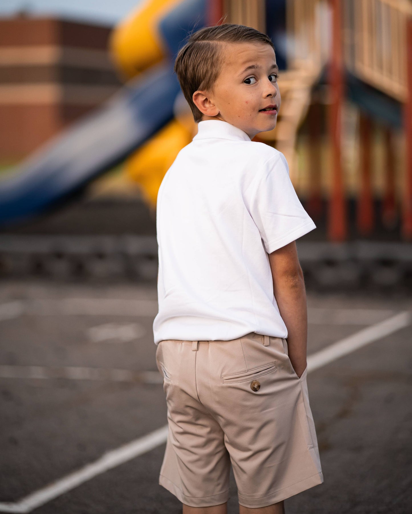 TYL Scholar Flat Front Shorts in Performance Khaki