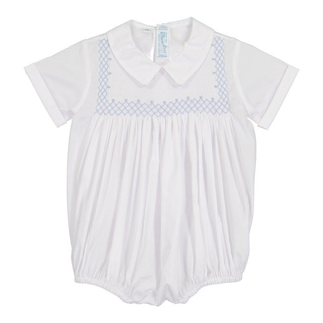 Vintage Smocked Bodice Creeper, White/Blue