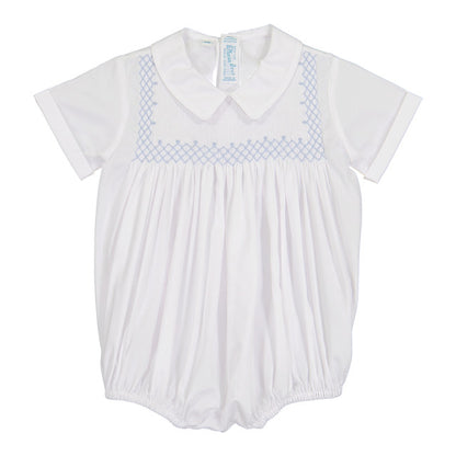 Vintage Smocked Bodice Creeper, White/Blue