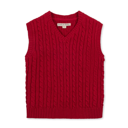 Organic Cable Sweater Vest, Red
