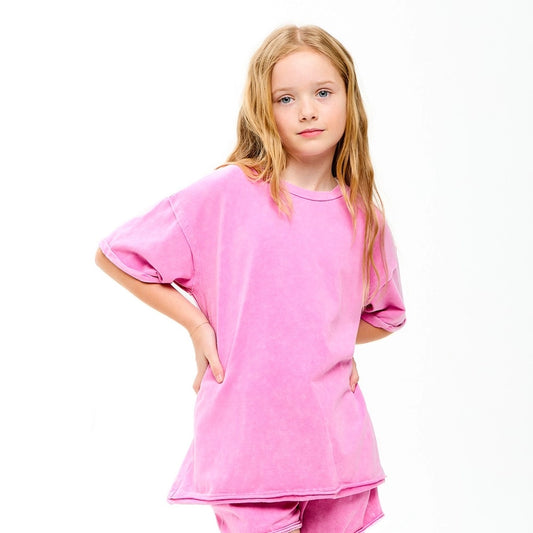 Mineral Washed Raw Edge T-Shirt, Pink