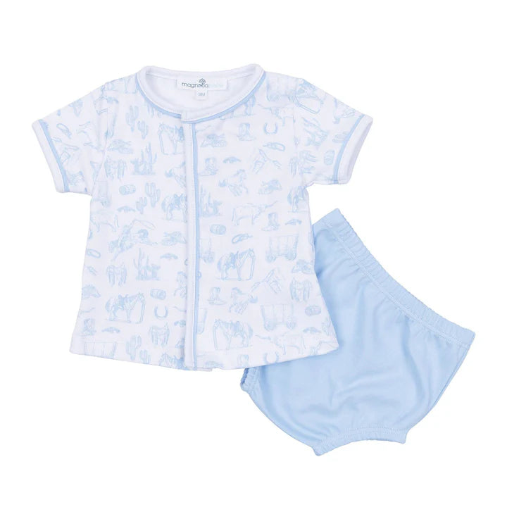 Wild West Toile Diaper Cover Set, Light Blue