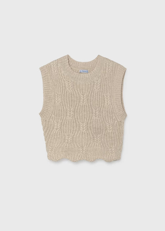 Open Back Cable Vest, Cream