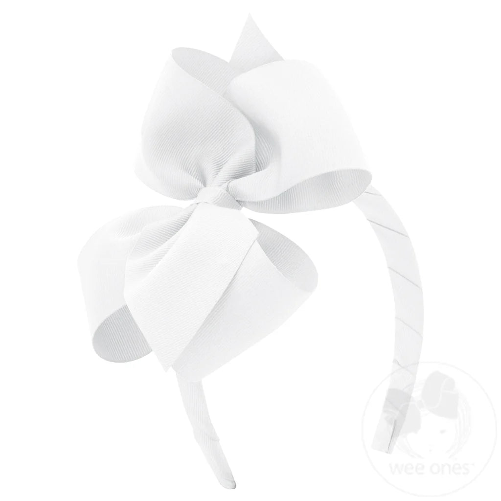 Small King Classic Grosgrain Girls Hair Bow on Headband, White