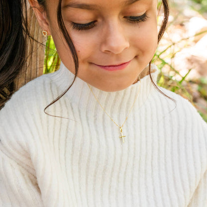 Children's 14K Gold-Plated Cross Necklace Baptism, Communion