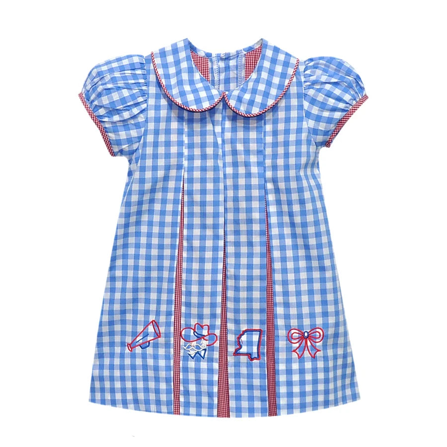 Rebel Stitched Blue Gingham A-Line Dress