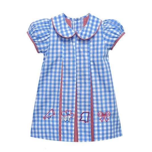 Rebel Stitched Blue Gingham A-Line Dress