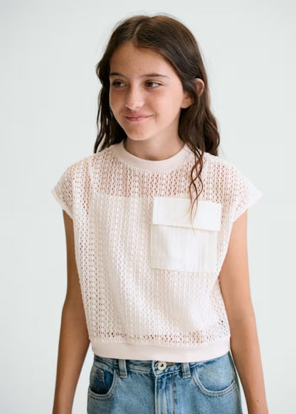 Crochet Sweater w/Shell, Cream