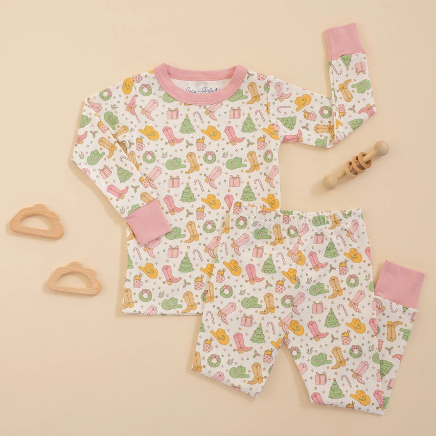 Cowboy Christmas Long Pajamas, Dusty Rose