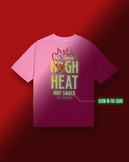 High Heat Hot Sauce Glow-in-Dark Tshirt, Pink