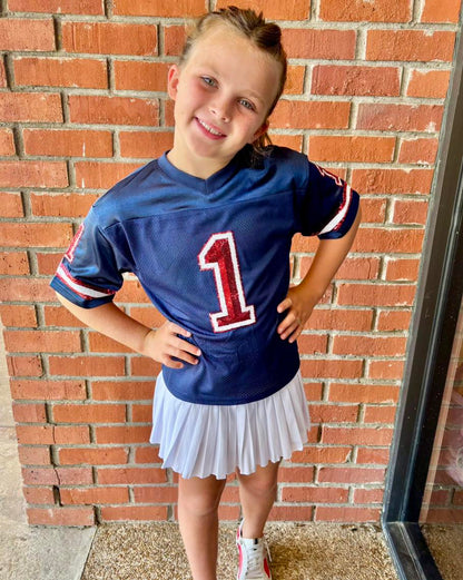 Gameday Sequin Football Jersey, Navy/Red