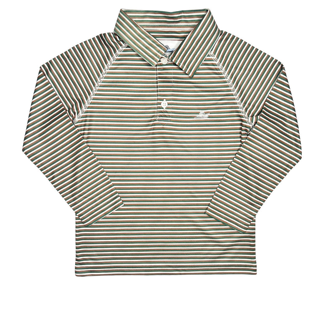 Boys LS Stripe Polo, Green/Fog/Brown