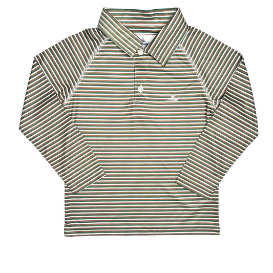 Boys LS Stripe Polo, Green/Fog/Brown