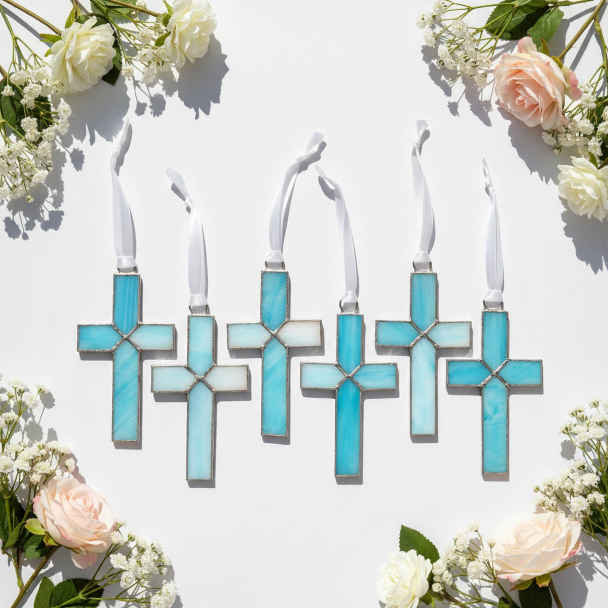 Light Blue Stained Glass Cross