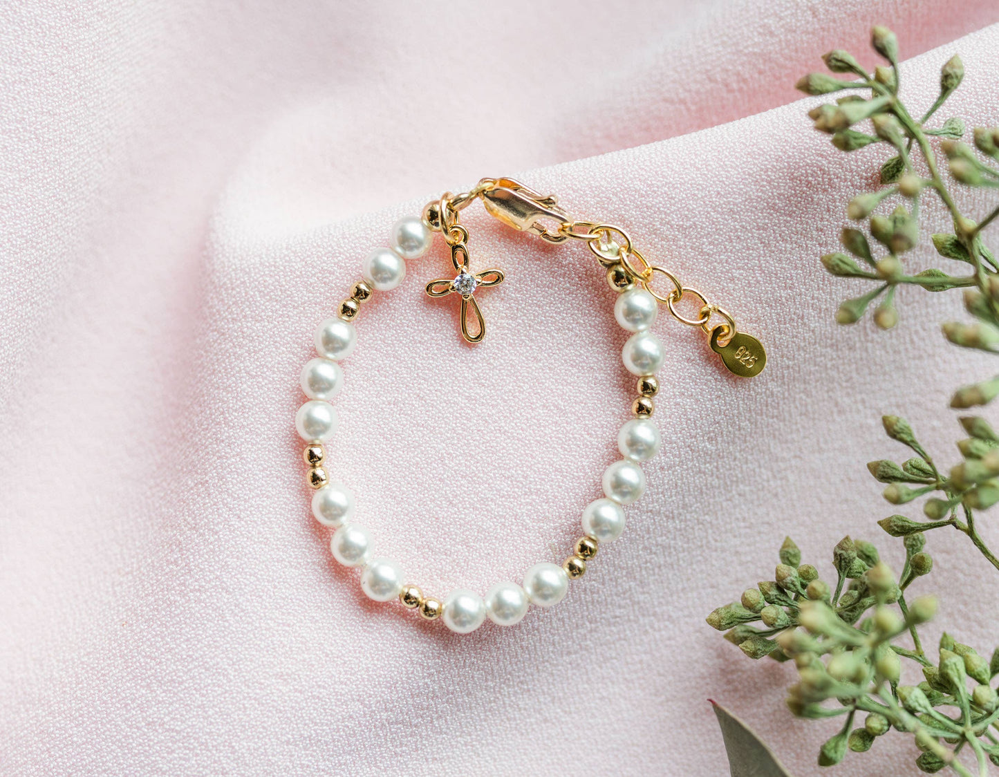 14K Gold-Plated Baby Cross Bracelet - Baptism Communion Gift